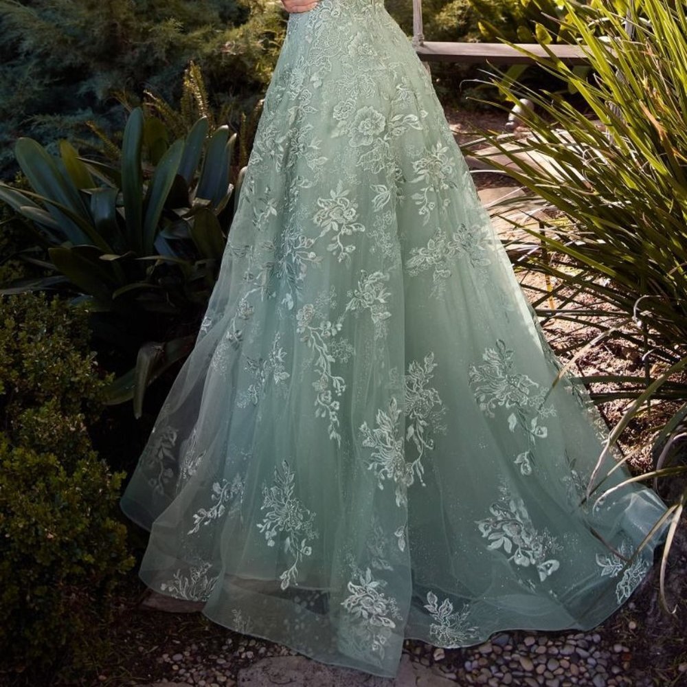 NEW FORMAL SLEEVELESS A-LINE TULLE DRESS EMBROIDERED WITH FLORAL LACE CD A1248 - Picture 9 of 9